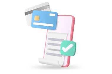 3d cep telefonu bankacılığı çevrimiçi ödemeler konsepti onaylanmış imzalı veya 3d şirket online fatura ödeme vektör resimleme onaylı asgari ödeme parası