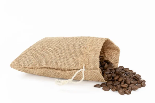 Roasted Coffee Beans Burlap Sack — Stock Photo, Image
