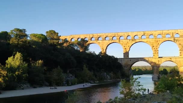 Por Sol Sobre Pont Gard — Vídeo de Stock