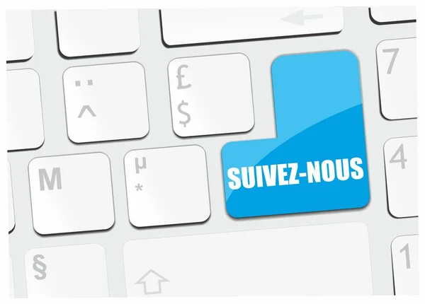 Dator Tangentbord Med Följ Oss Skrivet Den Franska — Stockfoto