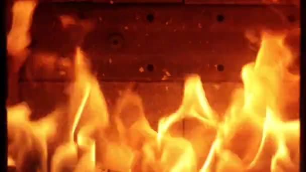 关闭壁炉内的原木火 — 图库视频影像
