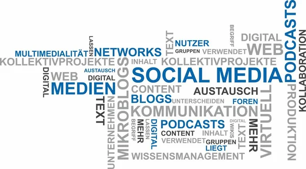 Palabra Nube Alemán Sobre Tema Las Redes Sociales —  Fotos de Stock