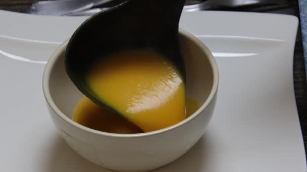 Soup Poured Bowl Close — Stock Video