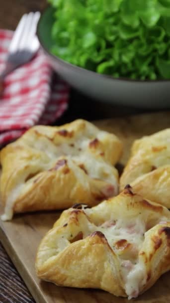 Puff Pastry Ham Cheese Close — Stock Video