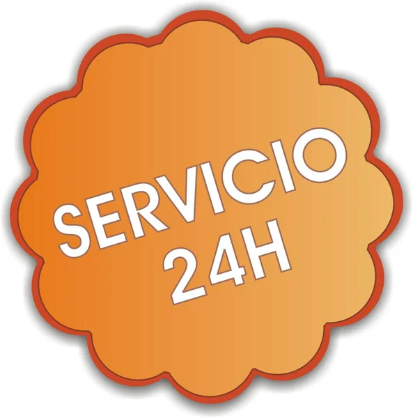 Etiqueta Laranja Com Escrito Sobre Ele Espanhol 24H Serviço — Fotografia de Stock