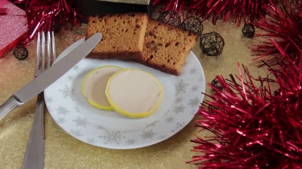 Assiette Foie Gras Avec Tranches Pain Épice — Video