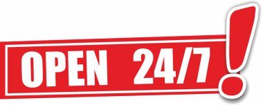 Üzerinde 7 / 24 açık kırmızı etiket