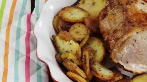 Roast Pork Sarladaise Potatoes Dish — Video Stock