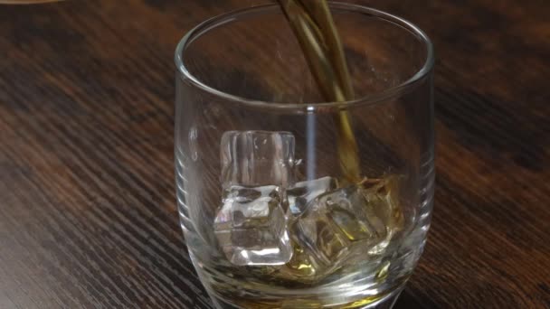 Whiskey Served Glass Ice Cubes Table — Stok video