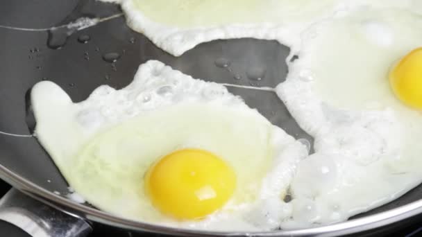 Fried Eggs Close Frying Pan — 图库视频影像