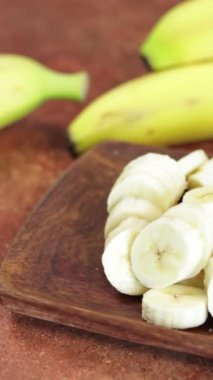 bananas cut into pieces, close-up, on a table