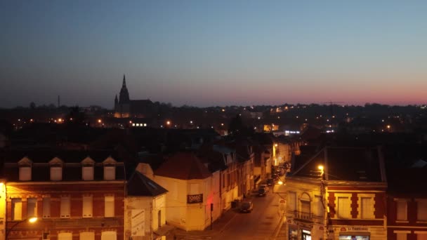 Night View Crossroad City Center City Saint Quentin — Stock Video