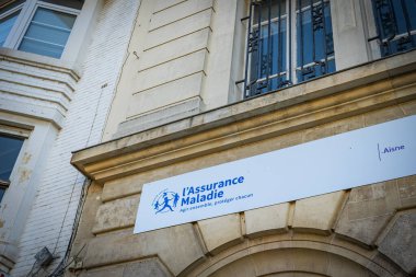 Saint-Quentin - France - 14 February 2023 - facade of a Health Insurance agency in the city center of Saint-Quentin