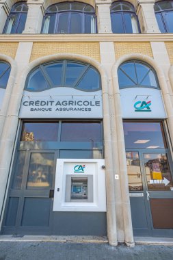 Saint-Quentin - France - 14 February 2023 - facade of a bank branch Crdit Agricole du Nord Est in the city center of Saint-Quentin