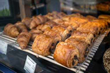 chocolate bread stall in a bakery window