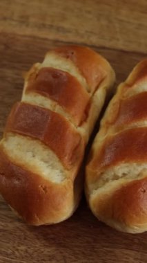 several milk rolls, close-up, on a table