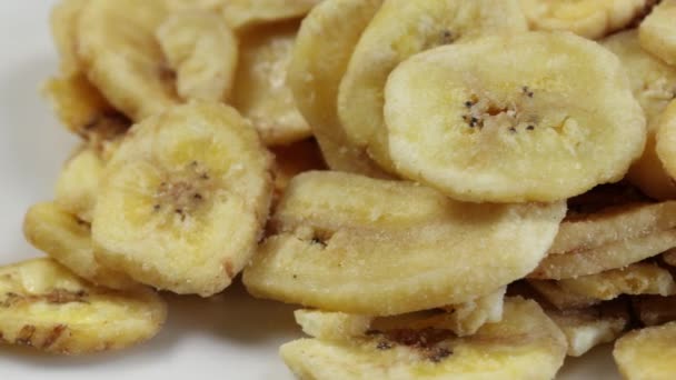 Slices Dried Bananas Close Plate — Stock Video