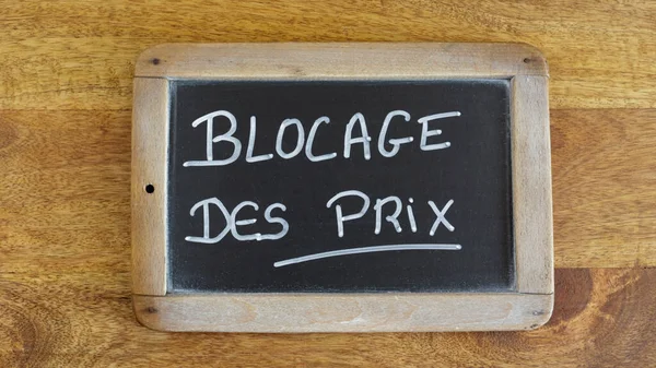 Las Palabras Bloqueo Precios Escritas Francés Una Pizarra — Foto de Stock