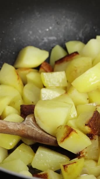 Cooking Fried Potatoes Pan — Stock Video
