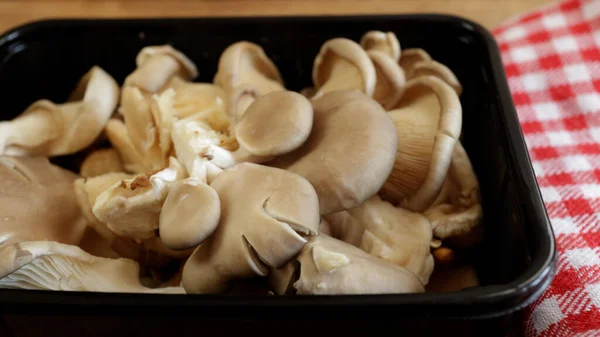 盘牡蛎蘑菇 放在桌子上 — 图库照片
