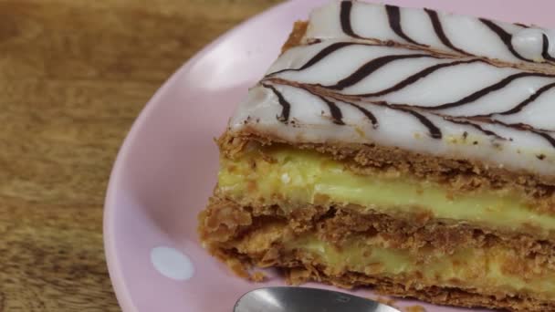 Close View Mille Feuille Cake Plate — Stock Video