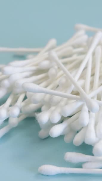 Cotton Swabs Close Blue Background — Stock Video