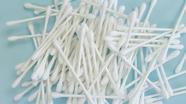 Cotton Swabs Close Blue Background — Stock Photo, Image