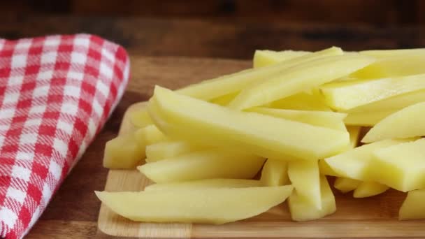 Pile Raw French Fries Close Table — Stock Video