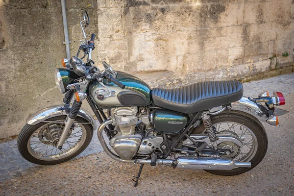 stock image Arles, Bouches du Rhone, France - 30042023: Kawasaki W800 brand motorcycle parked on a street in the city of Arles