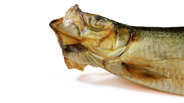 Uzené Ryby Nafouklé Detailní Záběr Izolované Bílém Pozadí — Stock fotografie