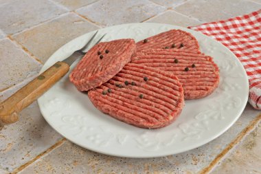 Çiğ biftek, yakın plan, tabakta.