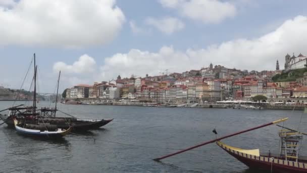 Vista Dos Barcos Rabelo Ponte Dom Lus Portugal Cidade Porto — Vídeo de Stock