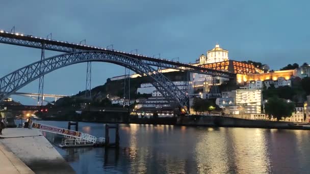 Dom Luis Bridge Night Porto Portugal — Stock Video