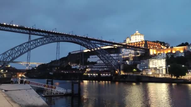 Dom Luis Bridge Night Porto Portugal — Stock Video
