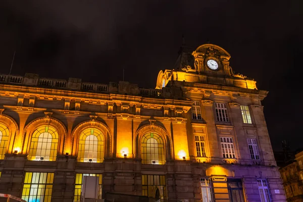 stock image night view of the railway station in Porto