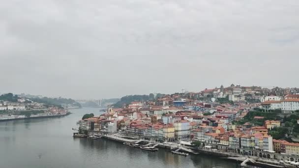 Uitzicht Douro Stad Porto Dom Luis Brug Portugal — Stockvideo