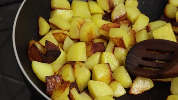 在一个平底锅炒土豆 — 图库视频影像