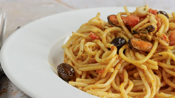 Piatto Spaghetti Frutti Mare — Foto Stock