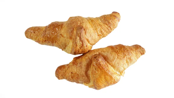 Two Croissants Top View Isolated White Background — Stock Photo, Image