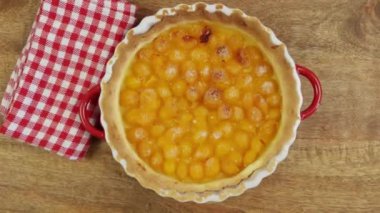 mirabelle plum tart, close-up, on a table