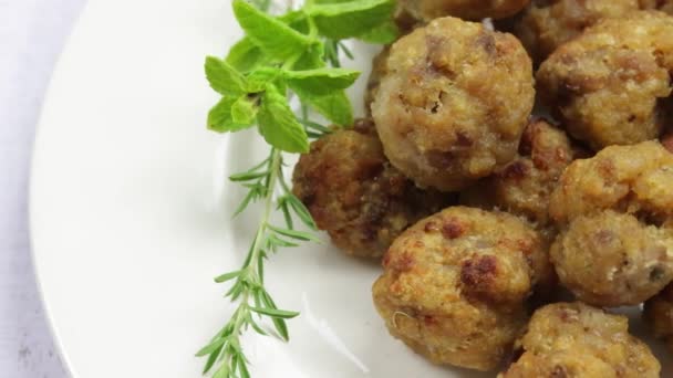 Cooked Chicken Meatballs Close — Stockvideo
