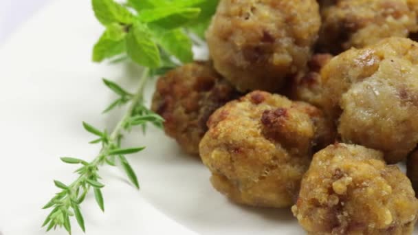 Cooked Chicken Meatballs Close — стоковое видео