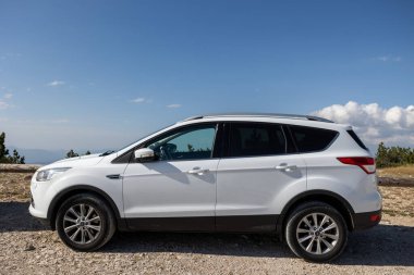 Mont Ventoux, Vaucluse, France - 07152023: View of a Ford Kuga brand car parked on the side of a path