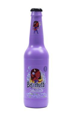 Vaison la Romaine, Vaucluse, France - 07202023 : bottle of Belzebuth brand violet white beer isolated on a white background