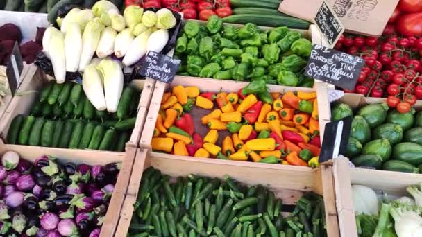 Groente Fruitkraam Een Markt Zuid Frankrijk — Stockvideo