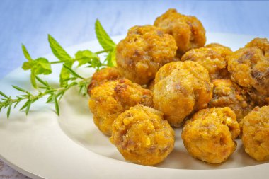 cooked chicken meatballs, close-up
