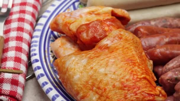 Raw Chicken Sausages Merguez Close — Stock Video