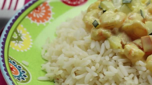 Curry Shrimp Coconut Milk White Rice Close — Stock Video