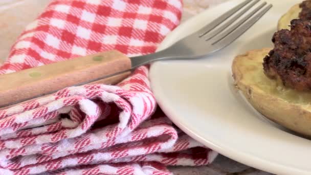 Plate Potatoes Stuffed Minced Meat — Stock Video