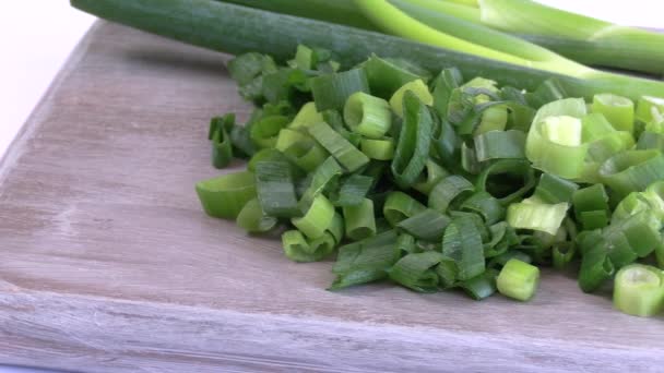 Bunch Minced Spring Onions Cutting Board — Stock Video